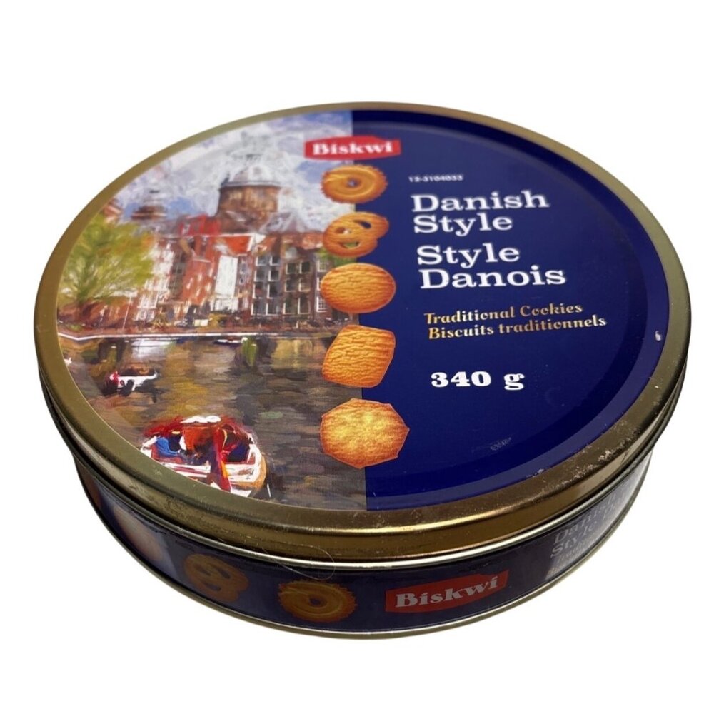 Biskwi Danish Style Traditional Cookies Tin ONLY With Scenic Design